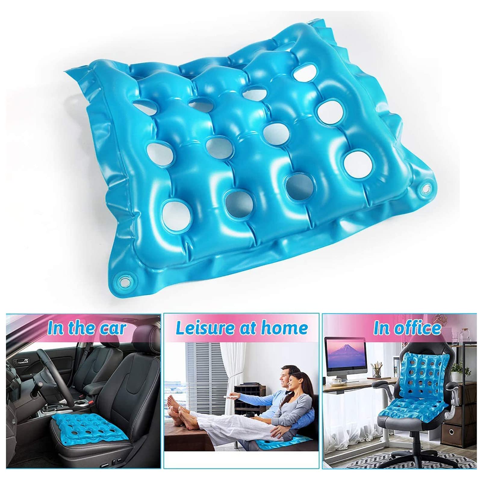 Cojín de Asiento Inflable de PVC, cojín de Asiento Transpirable Cuadrado para el hogar con Agujeros, cojín de Asiento Inflable antiescaras para Silla de Ruedas