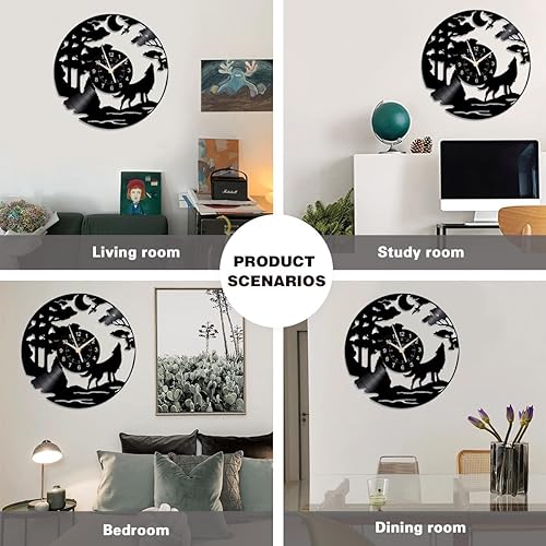 Miniatura 2 de KingLive Reloj de pared de 12 pulgadas con diseño de lobo salvaje, diseño de disco de vinilo LED, estética, color negro, silencioso, para decoración