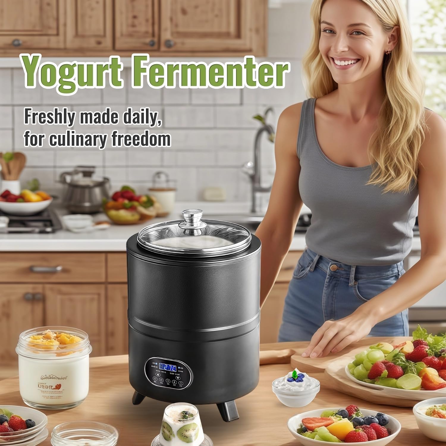 Macchina Per Fermentazione Yogurt Con Display LCD – 8L/12L, 400W/600W, Riscaldamento Uniforme 360°, Controllo Preciso Di Tempo E Temperatura, Design Smontabile, Per Uso Domestico(White,12L)