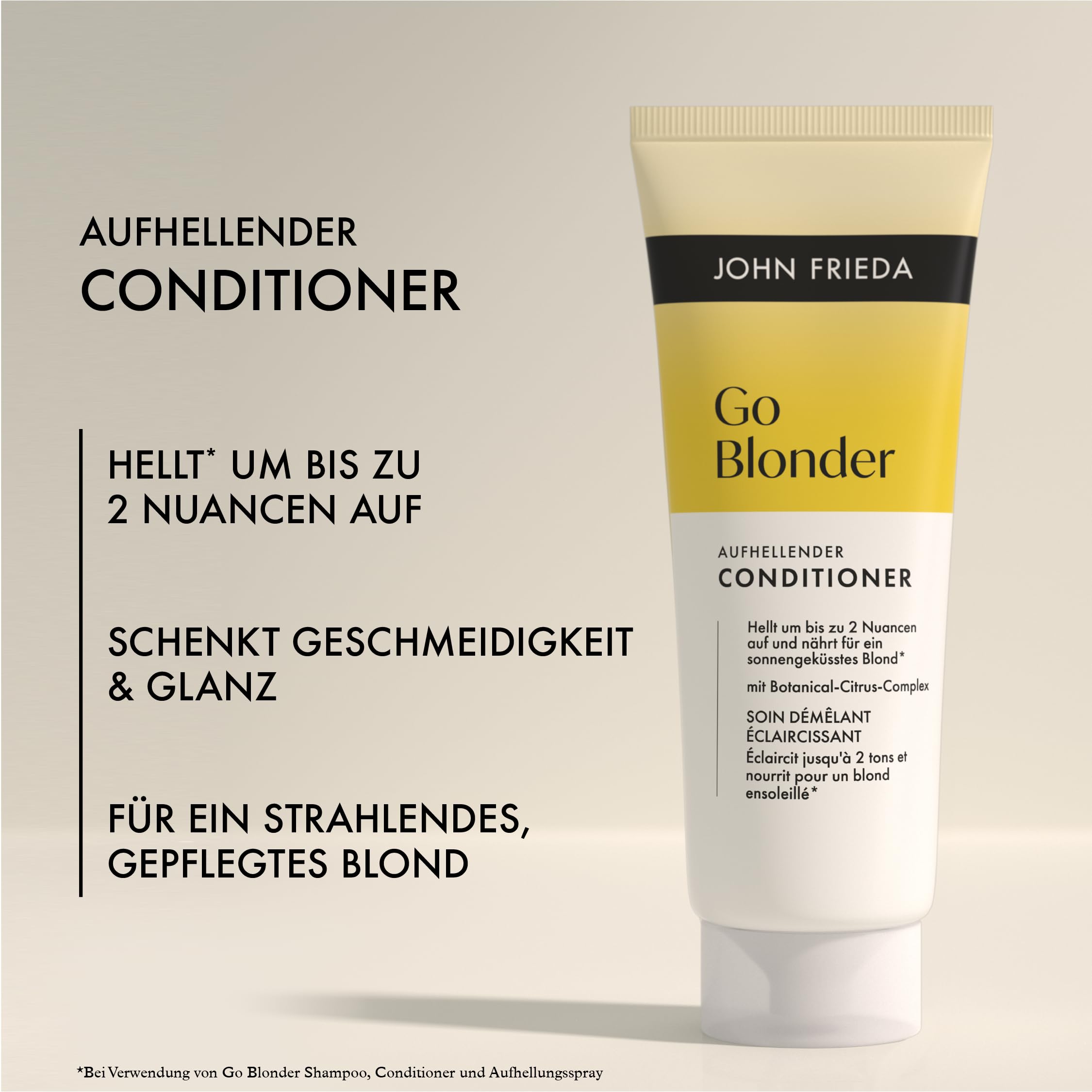 John Frieda Go Blonder zestaw korzyści – zawartość: szampon, 250 ml, odżywka, 250 ml, spray rozjaśniający, 100 ml – do włosów delikatnych, blond – rozjaśniający