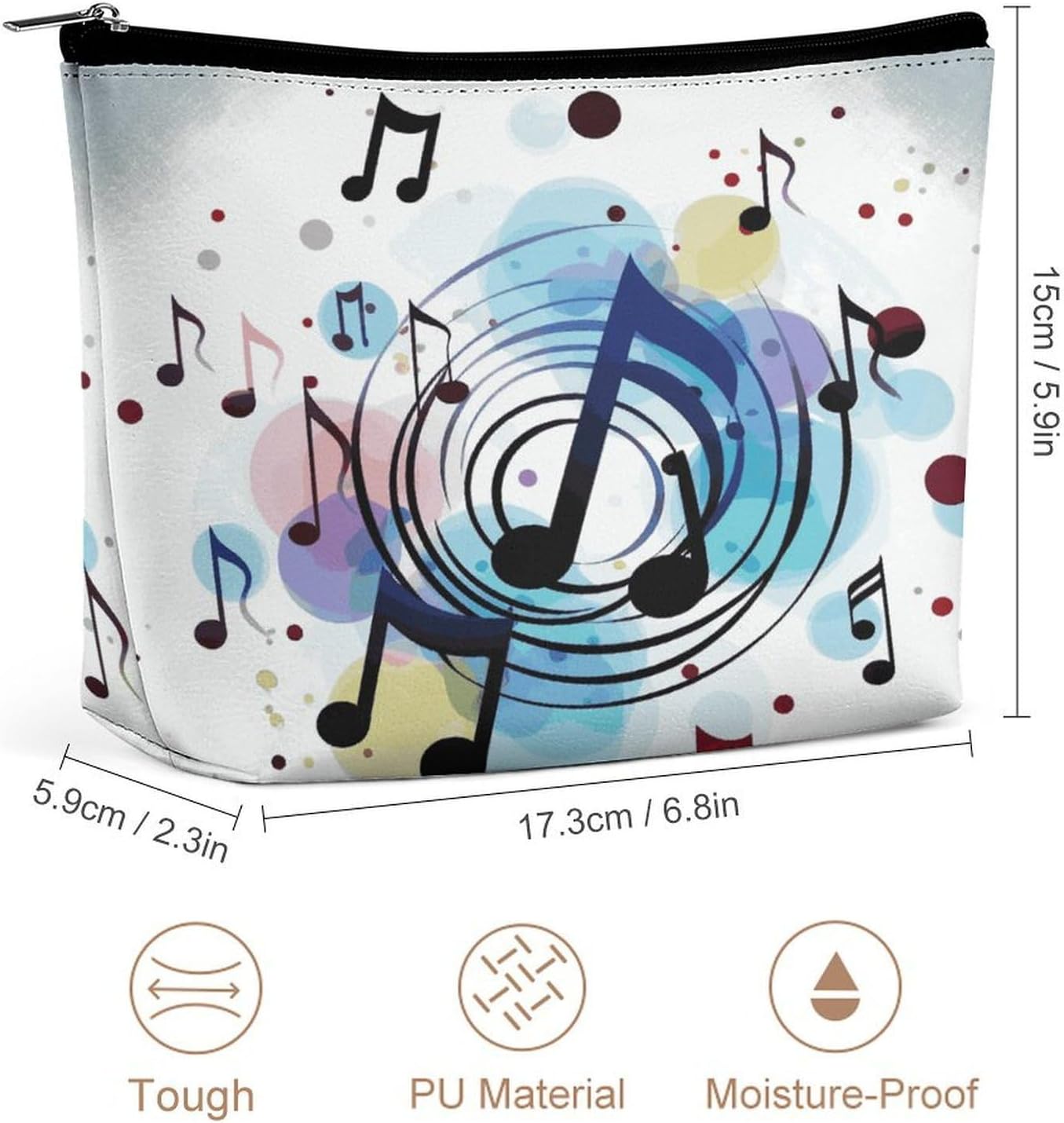 Polka Dot Music Note Makeup Bag Toiletry Bags Cosmetic Bag image 2