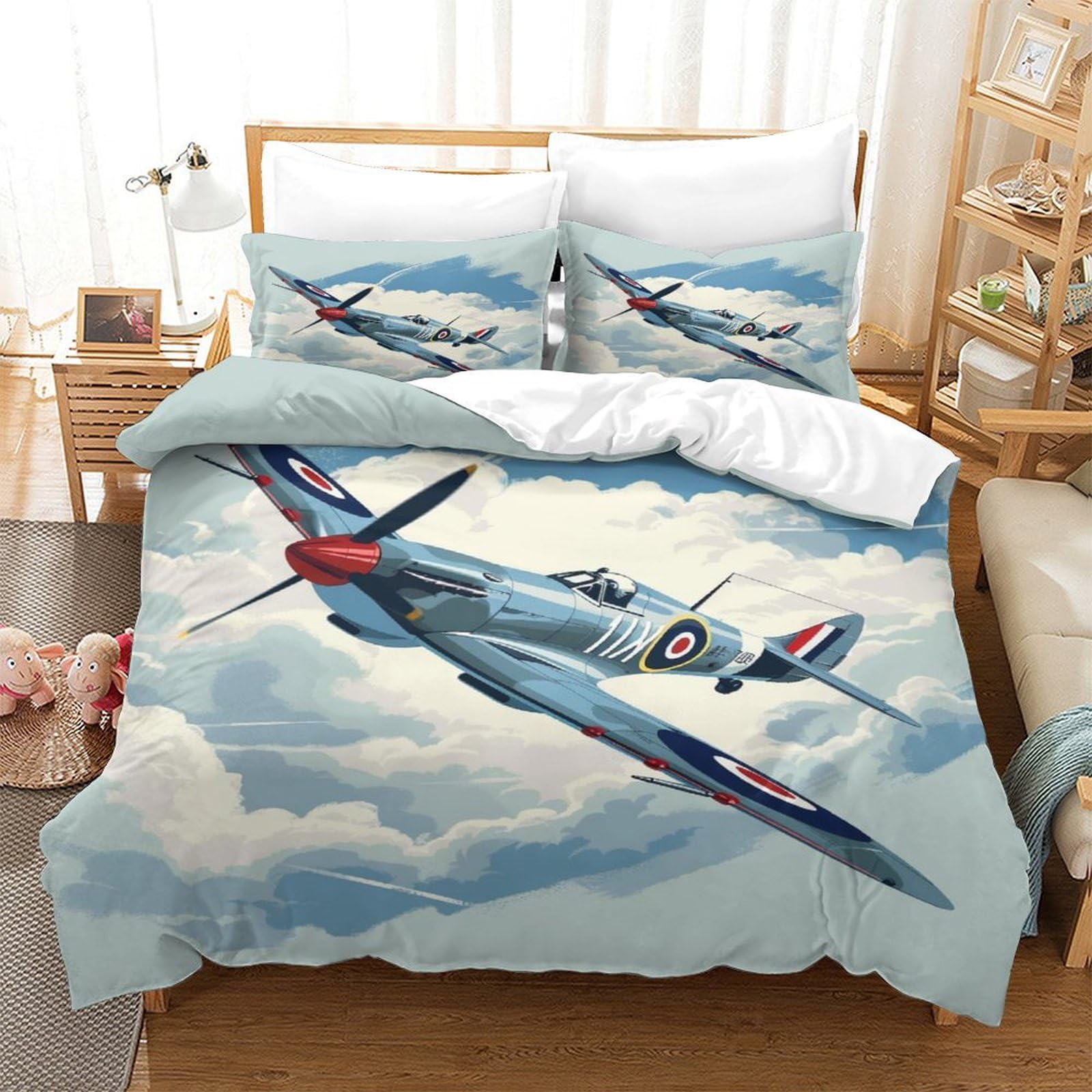 P1S9U7W5Y 3D Printed Fighter Jet Duvet Cover Set 3pcs Microfiber Airplane Bedding Set Double（200x200cm）
