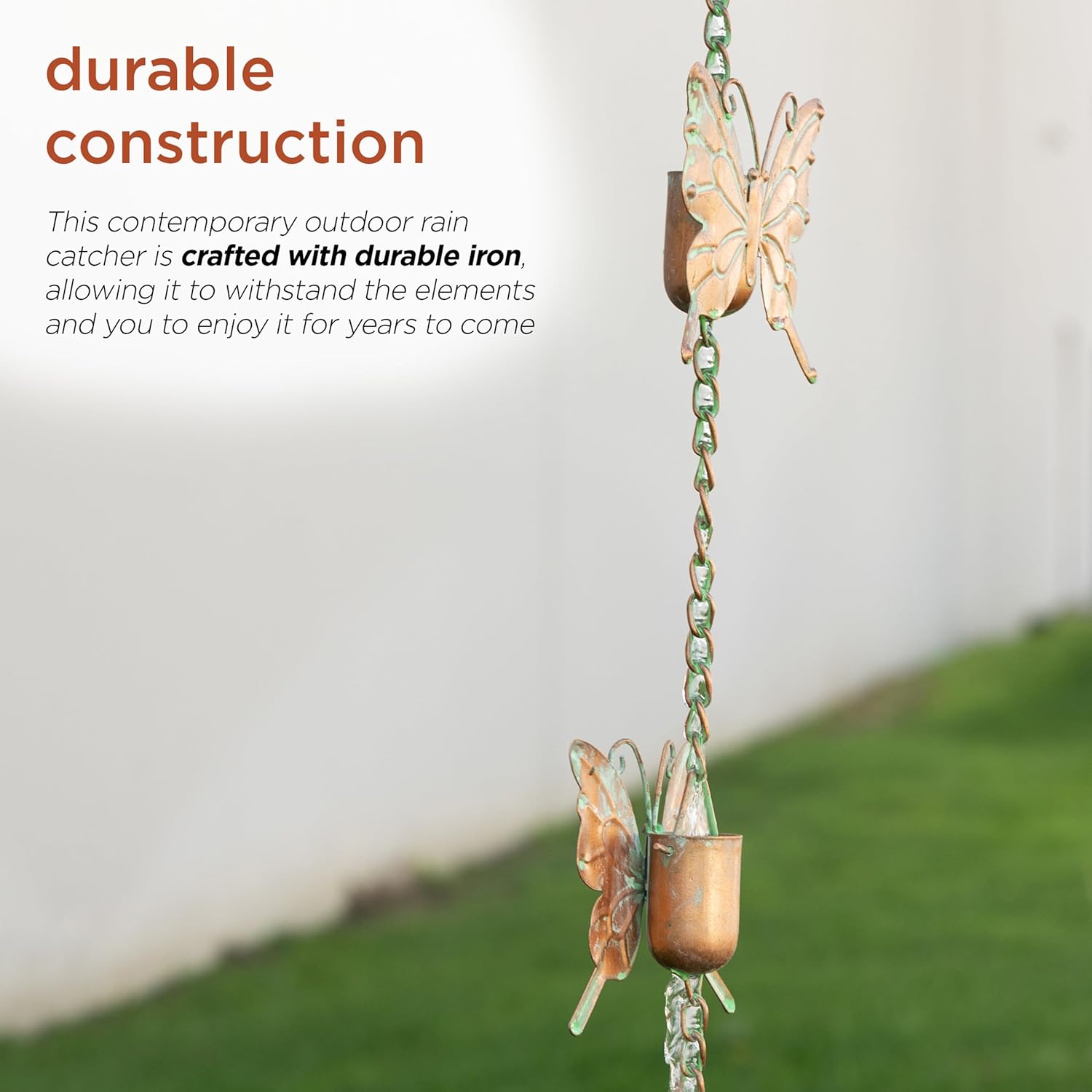 Alpine Corporation QES144HH Metal Hanging Butterfly Chain Rain Catcher, Stylish Décor for Garden, Patio, & Lawn, 55"H, Multicolor