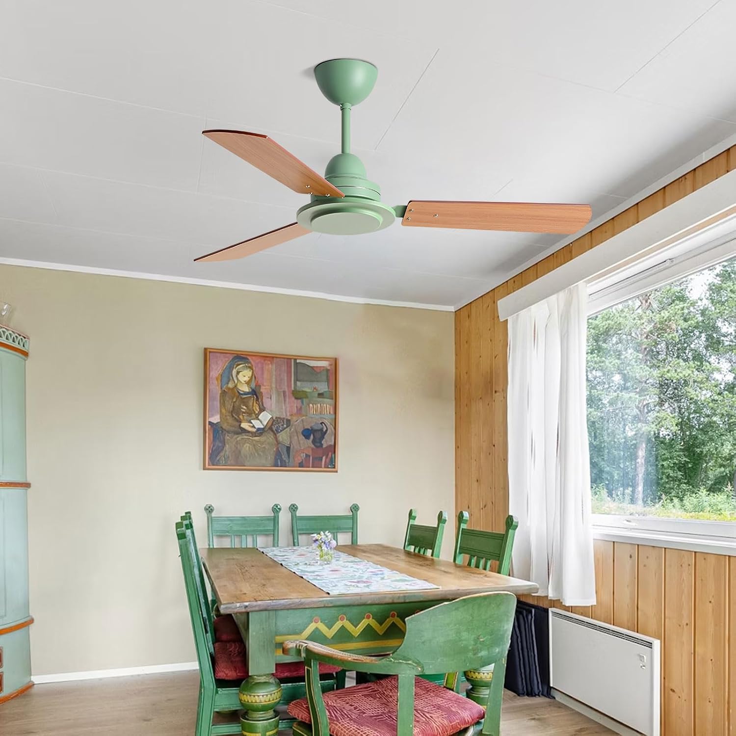 Indoor 42in Ceiling Fans Without Lights 6-Speed Green Ceiling Fans with Remote Control, 3 Plywood Blades Ceiling Fan No Light for Bedroom Living Room Restaurant Farmhouse