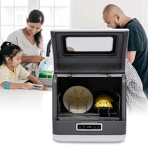 Lavavajillas portátil para encimera, mini lavavajillas, 4 programas, 30-50 minutos de tiempo de lavado, alta temperatura y función de secado al
