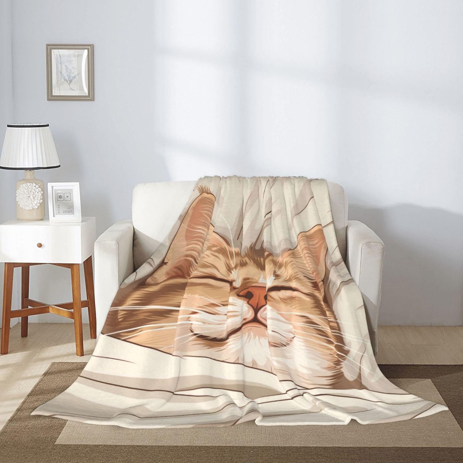 Katzen-Schlafdecke, 152,4 x 203,2 cm, superweiche und gemütliche Plüschdecke für Schlafsofa, leichte und bequeme Flanelldecke, warm für alle Jahreszeiten