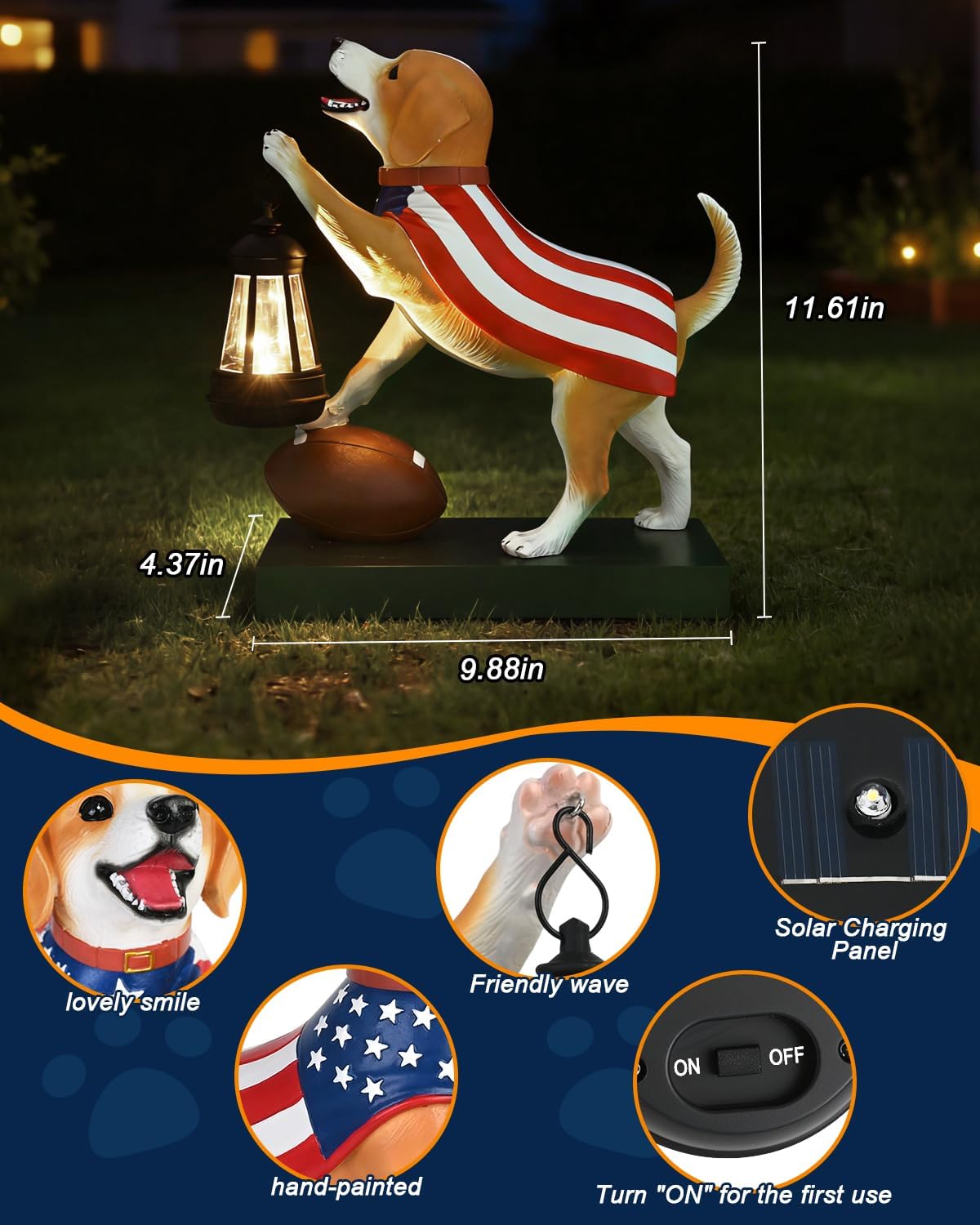 11.61 Inch Solar Dog Garden Statue with Lantern, Adorable Outdoor Garden Decor - Hand-Painted Figurine for Patio, Yard, Home - Ideal Gifts for Dog Lovers, Mom - Image 5