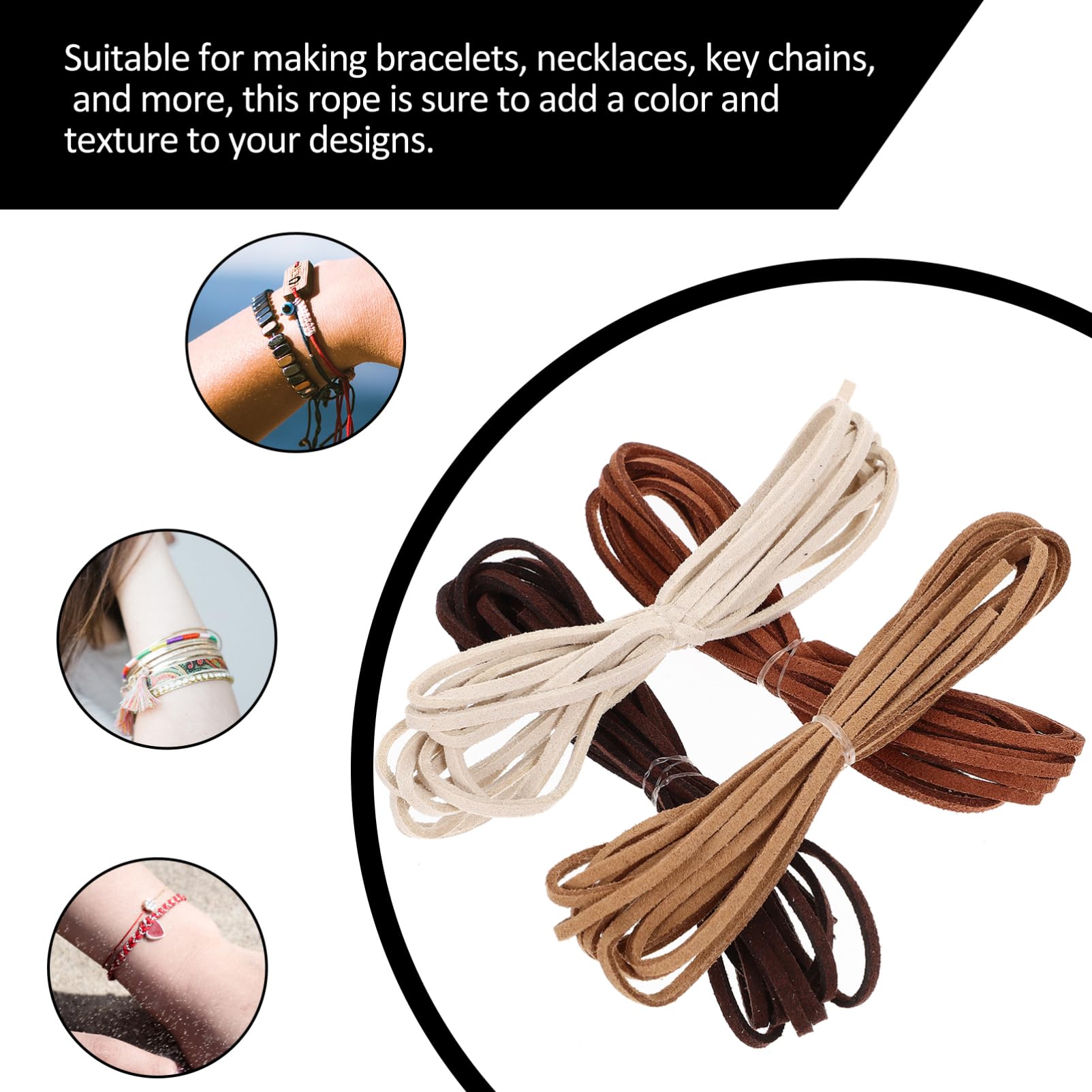 EXCEART Cordoncino Scamosciato 3mm per Bracciali e Collane Fai da Te, 8 Pezzi Flessibile e Facile da Intrecciare, per Artigianato e Creazione Gioielli