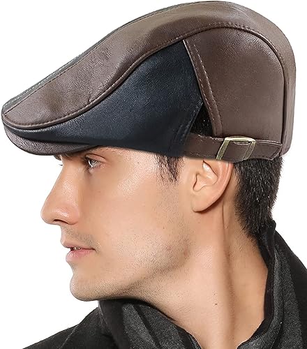 Miniatura 6 de Panegy Sombrero de periódicos para hombre, de piel sintética, gorra plana, sombrero de boina, ajustable para conducir, golf y exteriores