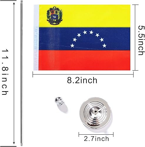 Miniatura 2 de ZXvZYT Paquete de 2 banderas de mesa de Venezuela con base de soporte, decoración de eventos de festivales internacionales, decoración de oficina en