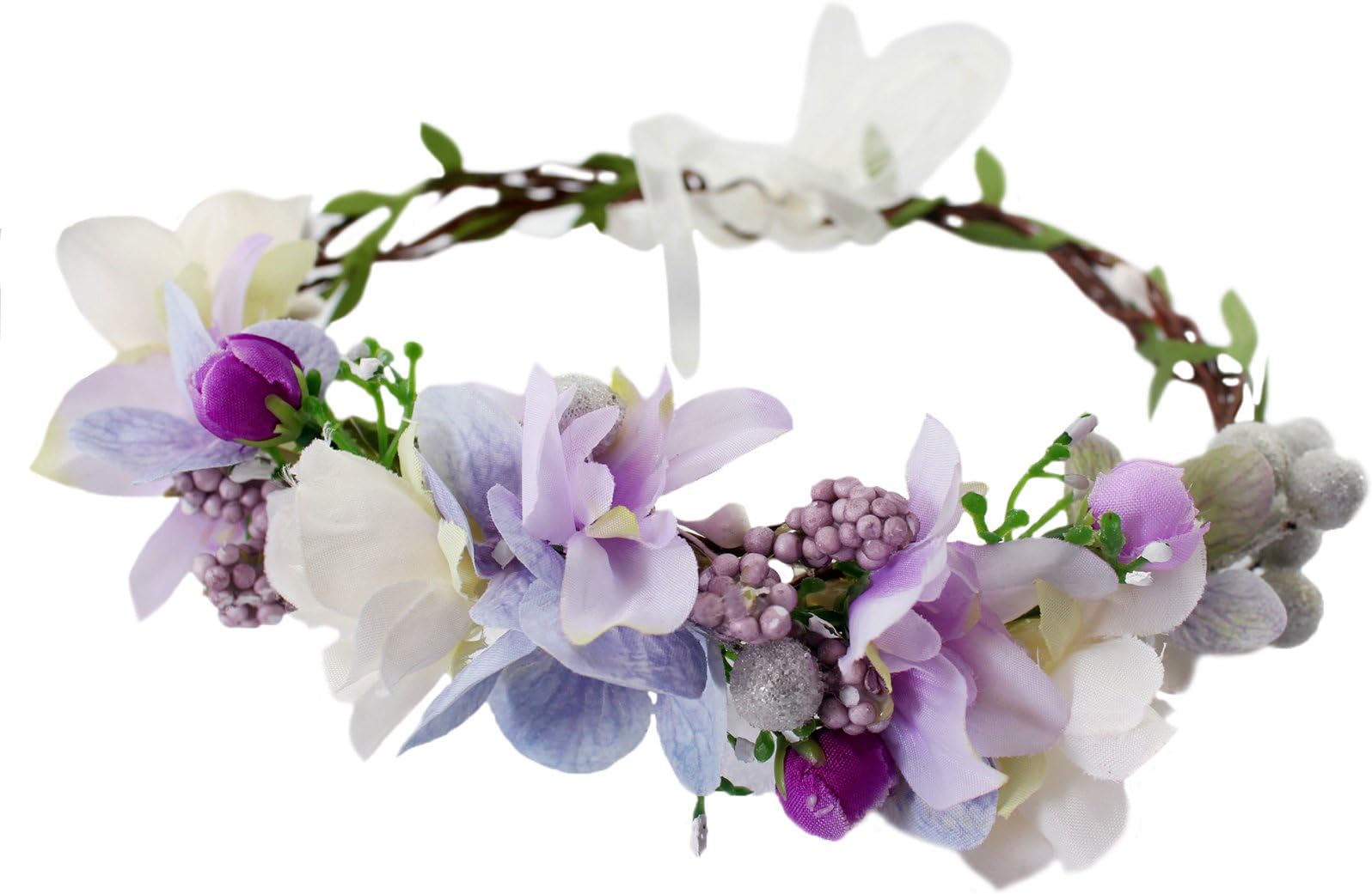 Floral Wreath Headband Bride Flower Crown Hair Wreath Hair Garland Flower Halo Floral Headpiece Boho with Ribbon Wedding Party Festival Purple, One Size