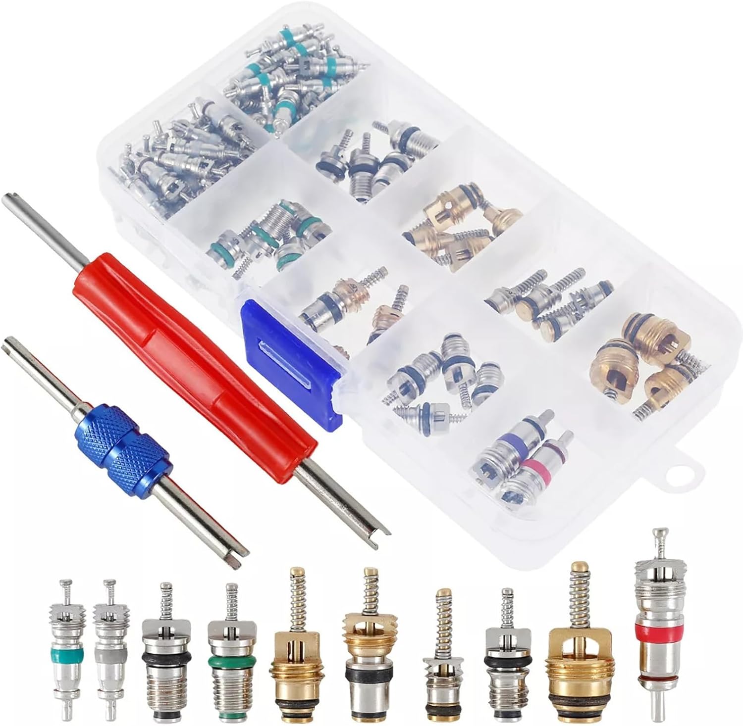 Car R12 & R134a A/C Air Conditioner Valve Core Remover Installer, 102PCS