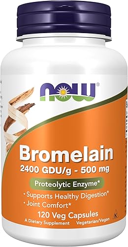 NOW Suplementos alimenticios, bromelina (enzima proteolítica natural) 2,400 GDU/g - 500 mg, enzima proteolítica natural*, 120 cápsulas vegetales