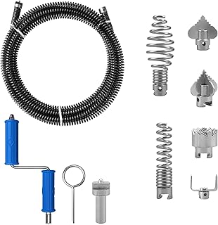 Deboucheur Canalisation 5m Diamètre 12 mm,Professionnel Furet Déboucheur Toilette,Avec 8 Pièces Furet Dragage Plomberie Adaptateurs éLectriques