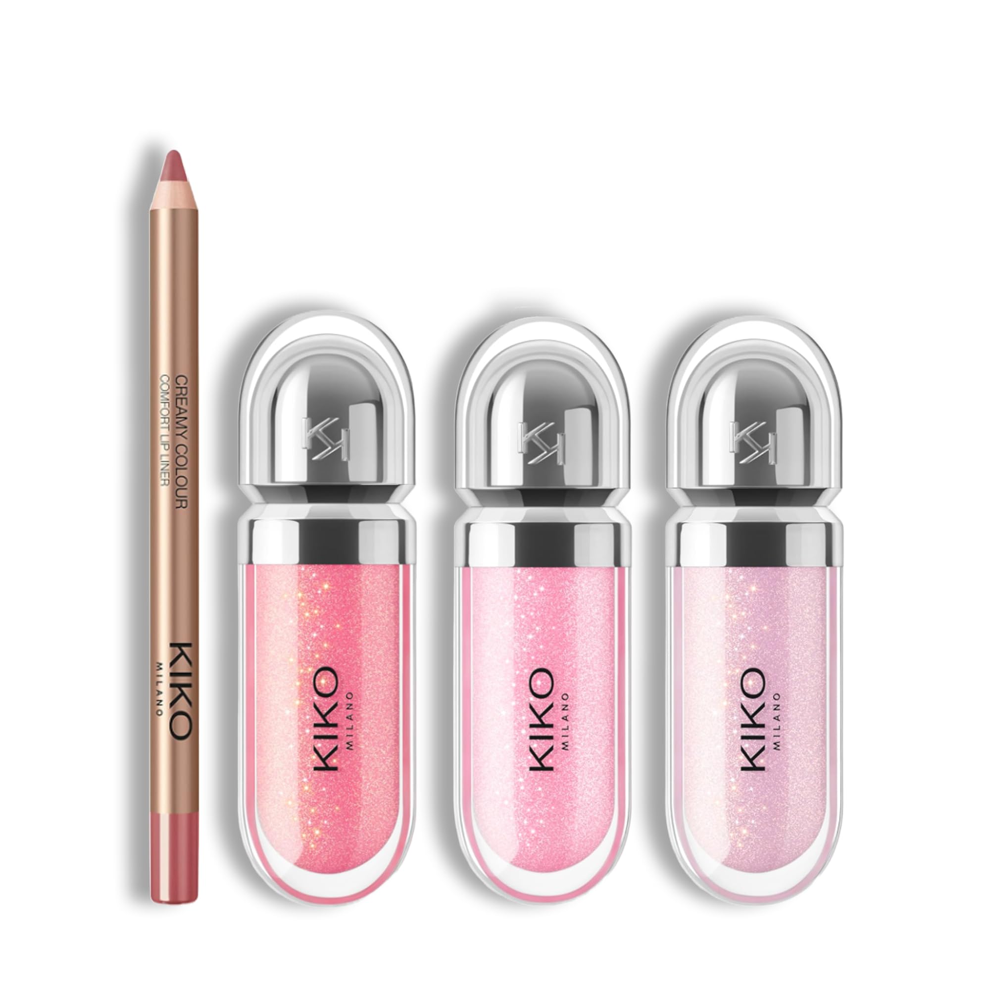 KIKO Milano Lip Glow Sets | Creamy Comfort Lip Liner 05 & 3D Hydra Lipgloss Trio 05, 26 & 27 | The Perfect Lip Set for Defined & Glossy Lips