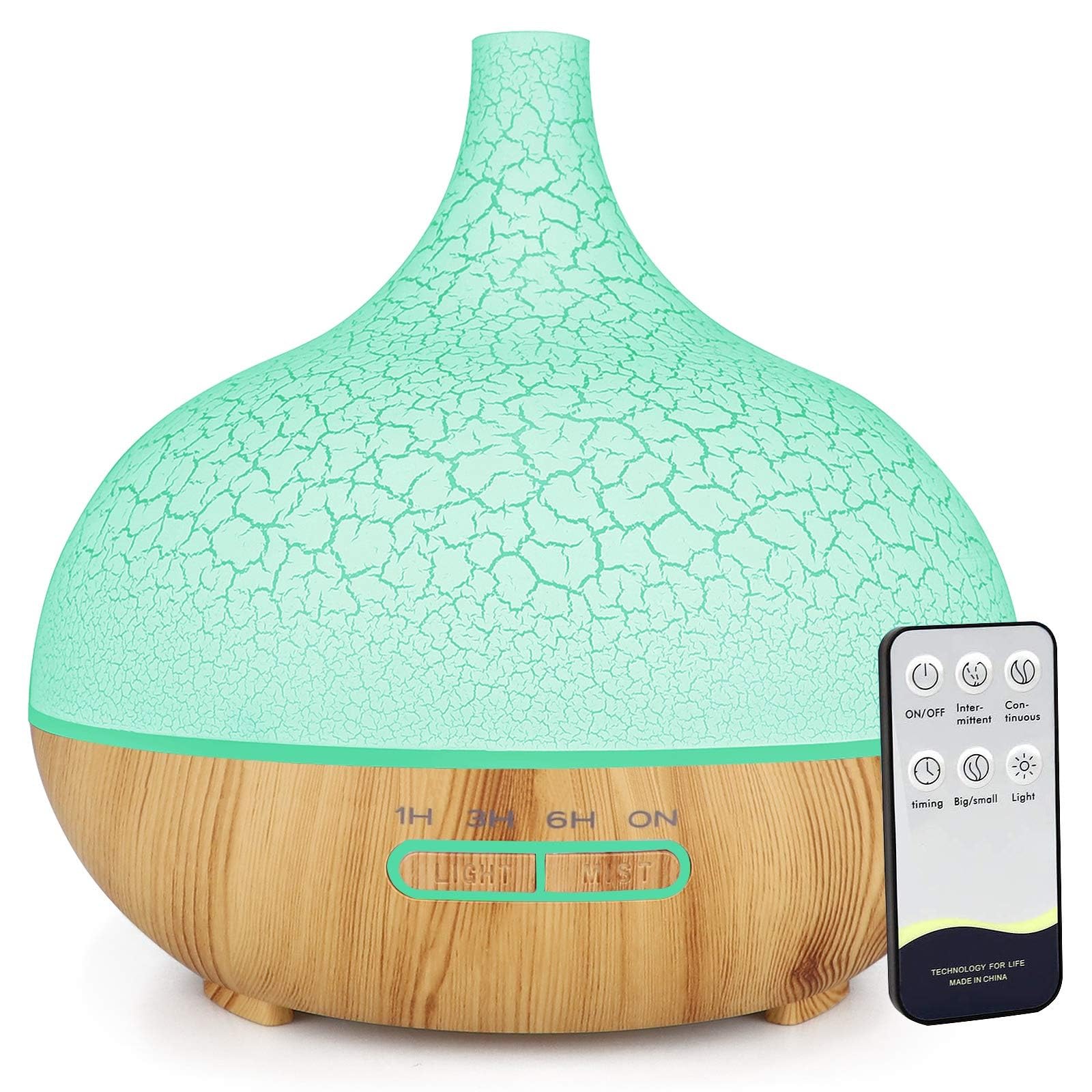 Essential Oil Diffuser, Aromatherapy Diffuser 500ml with Remote Control, 4 Timer & Auto-Off Safety Switch, 7 Color LED Lights Mode, 10 Hours Quiet Humidifier for Bedroom, Office & Home (F.Light woody)