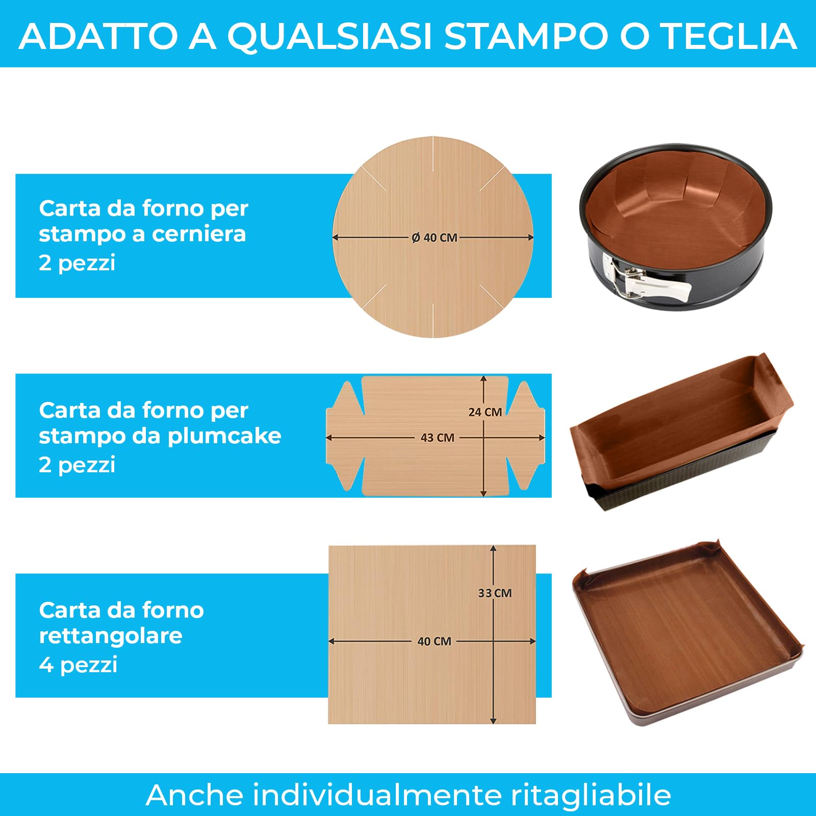 Carta Da Forno Riutilizzabile Set 8 Pezzi - In Teflon, Resistente Fino A 260°C, Ritagliabile, Lavabile In Lavastoviglie - Foto 2