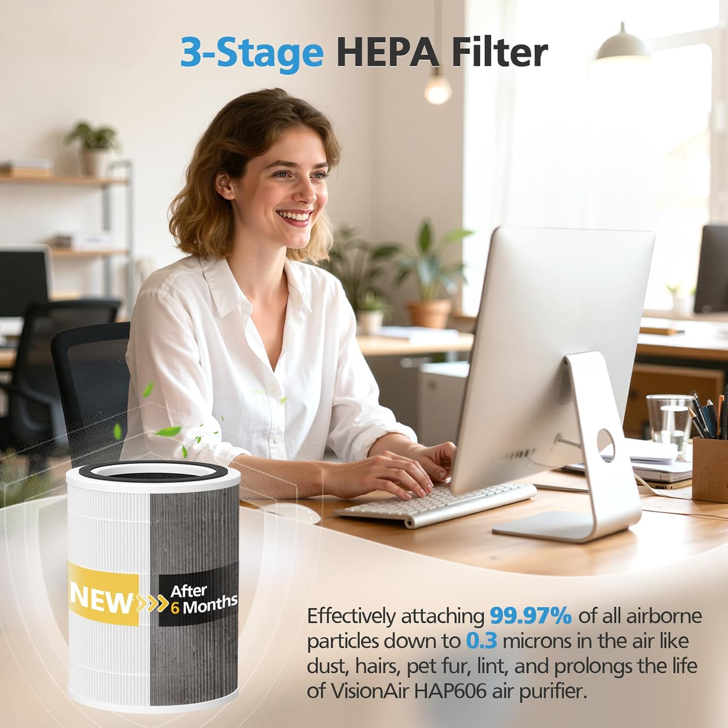HAP606 Replacement Filter Compatible with XenonLab VisionAir HAP606 Air Purifier & FreAire HAP606, 3-Stage HEPA Activated Carbon, HAP606 Air Filter for Home Room, Removes Smoke, Dust, Hair, Odors