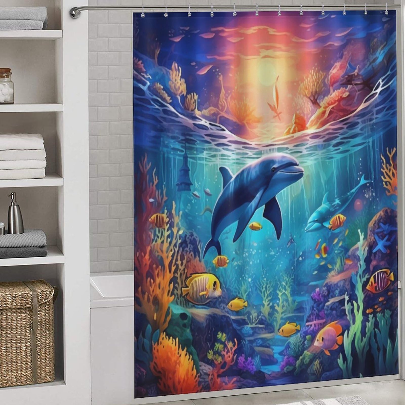 Rideau de douche dauphins océan pour une salle de bain apaisante