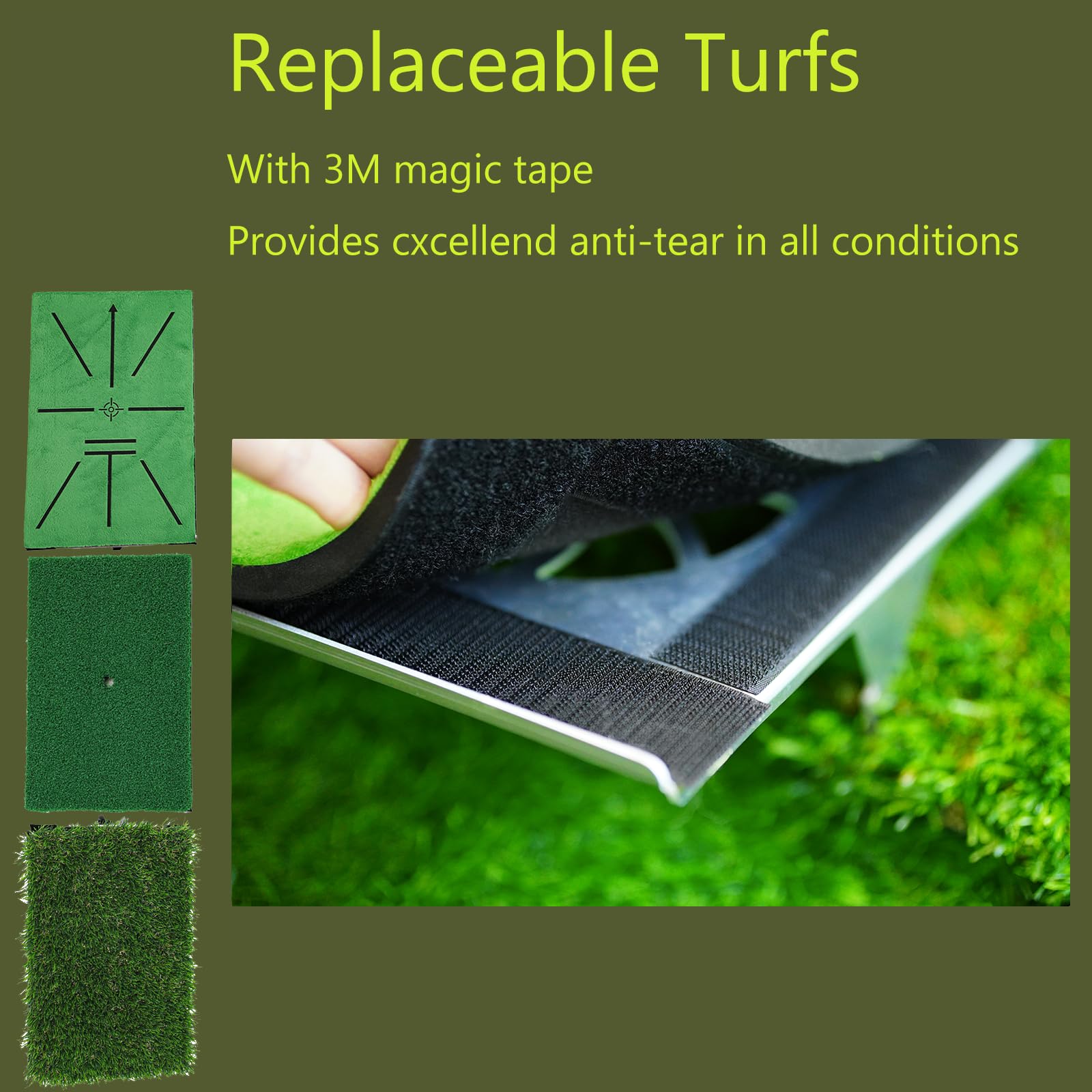 Swingmetrics Golf Hitting Mat – Swing Path Feedback with Ground Spikes, 14''x9'' Golf Practice Mat for Outdoor Use, Portable Swing Trainer Swing Detection & Training Aid, Fairway & Rough (3-in-1)