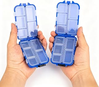 Paquete de 2 cajas de aparejos de pesca compactas con separadores extraíbles, caja de almacenamiento de señuelos de doble piso para anzuelos, plomos, giratorios, organizador portátil de equipo de