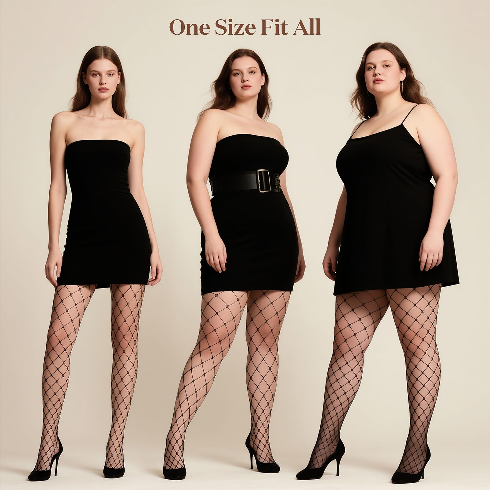 Fishnet Stockings for Women, High Waist Tights Fishnet Stockings, Black Thigh High Pantyhose, One Size Fit All: Black-3 Pair