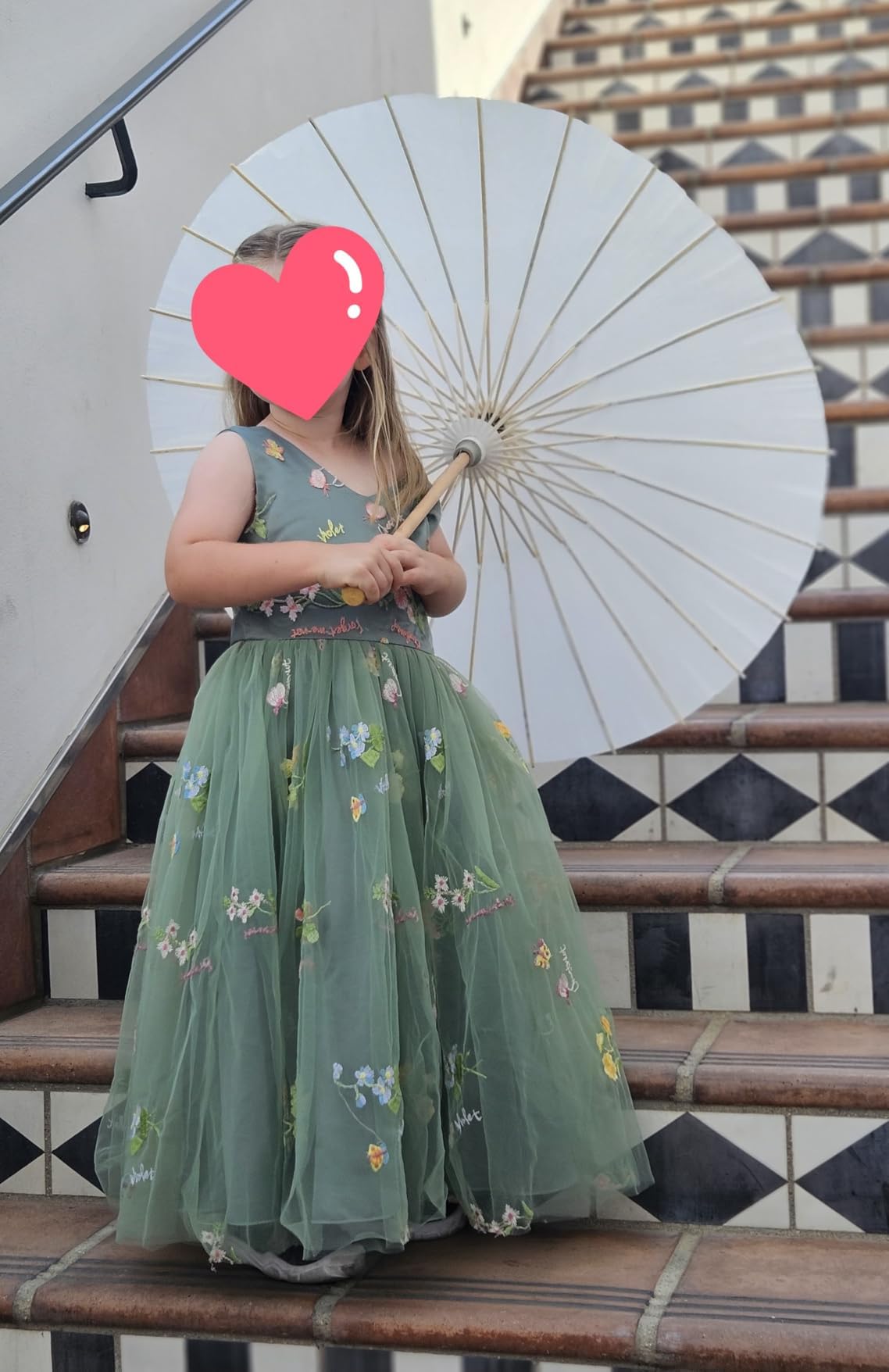 Odizli Blumenmädchenkleider Ärmellos V-Ausschnitt Gestickte Prinzessin Tüllkleid Hochzeit Geburtstag Lang Ballkleid