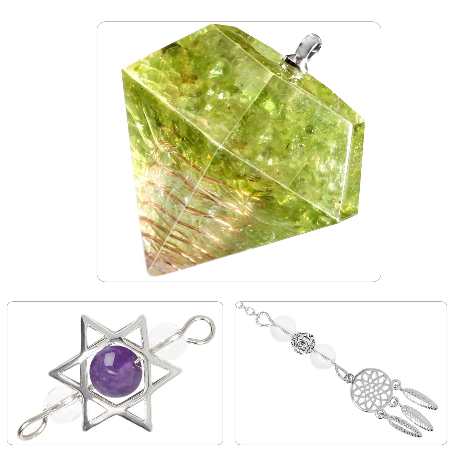 KYEYGWO Healing Crystal Point Pendulum with Dream Catcher and Star of David Necklace - Image 2