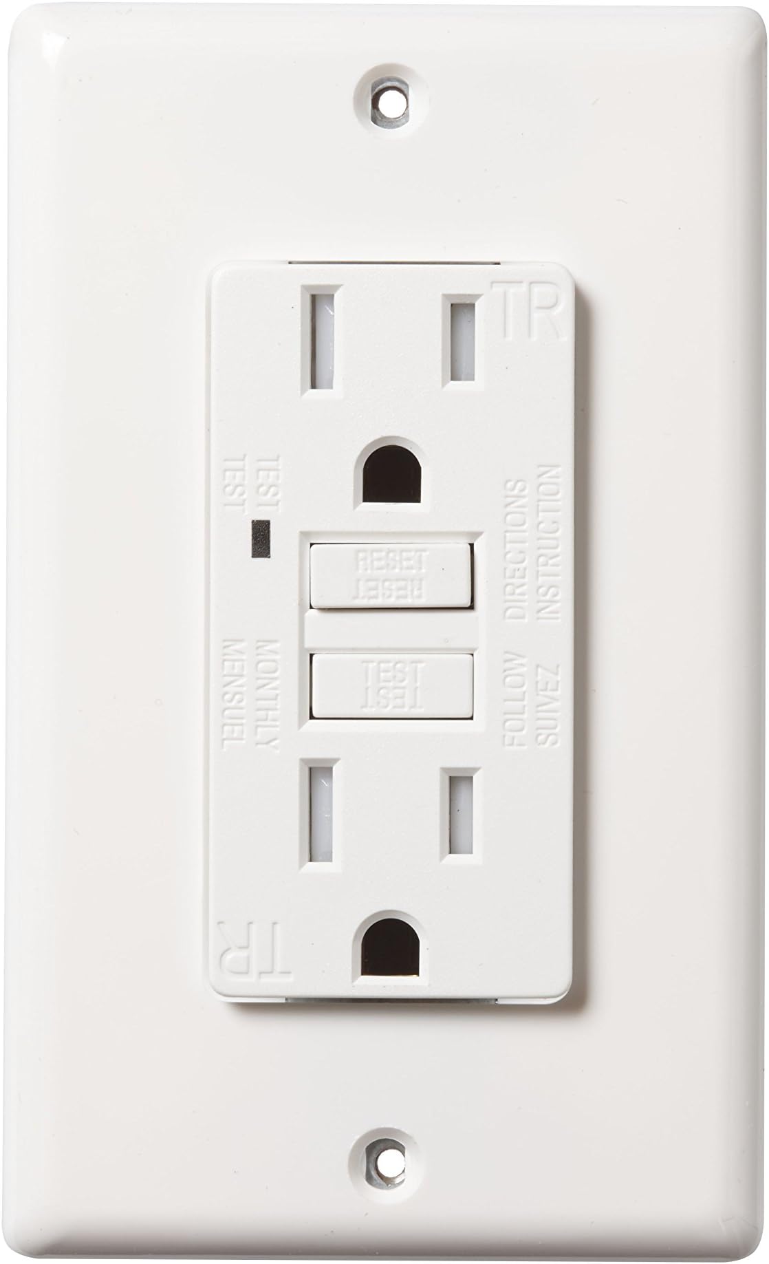 Faith 15-Amp Self-Testing GFCI Outlet, Tamper-Resistant Receptacle with Indicator, Wall Plate Included, White