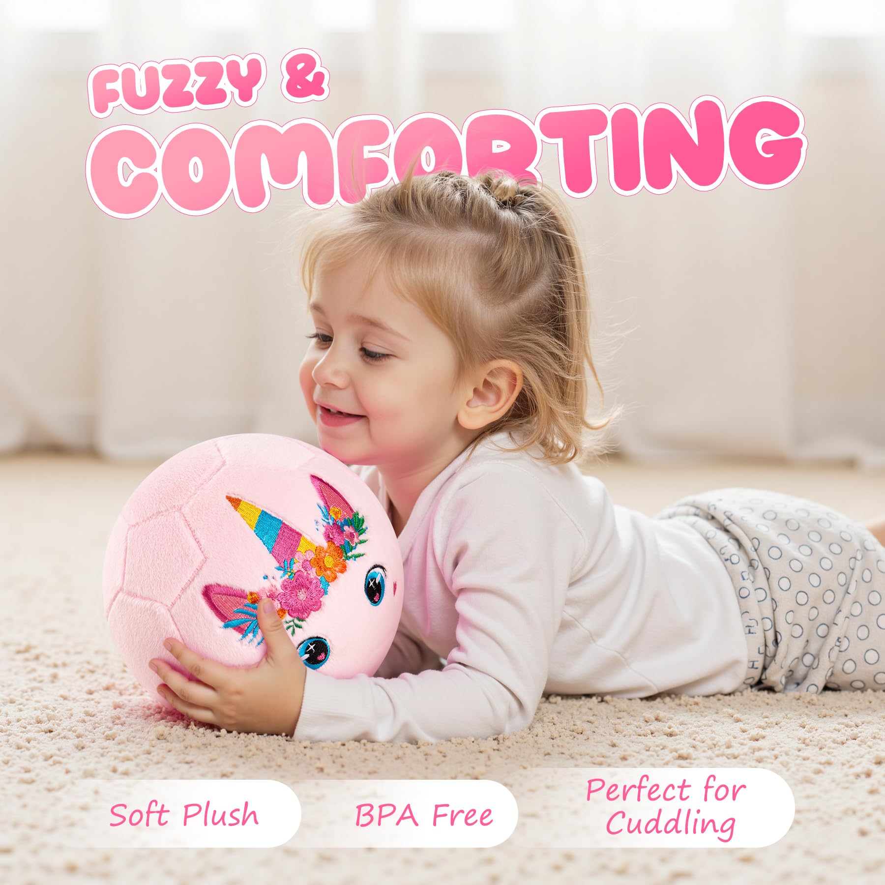 U&C Planet Soft Plush Size 3 Football for Kids 1-6 Years, Unicorn Design with Hand Pump, Quiet Toddler Football Toy - Image 4