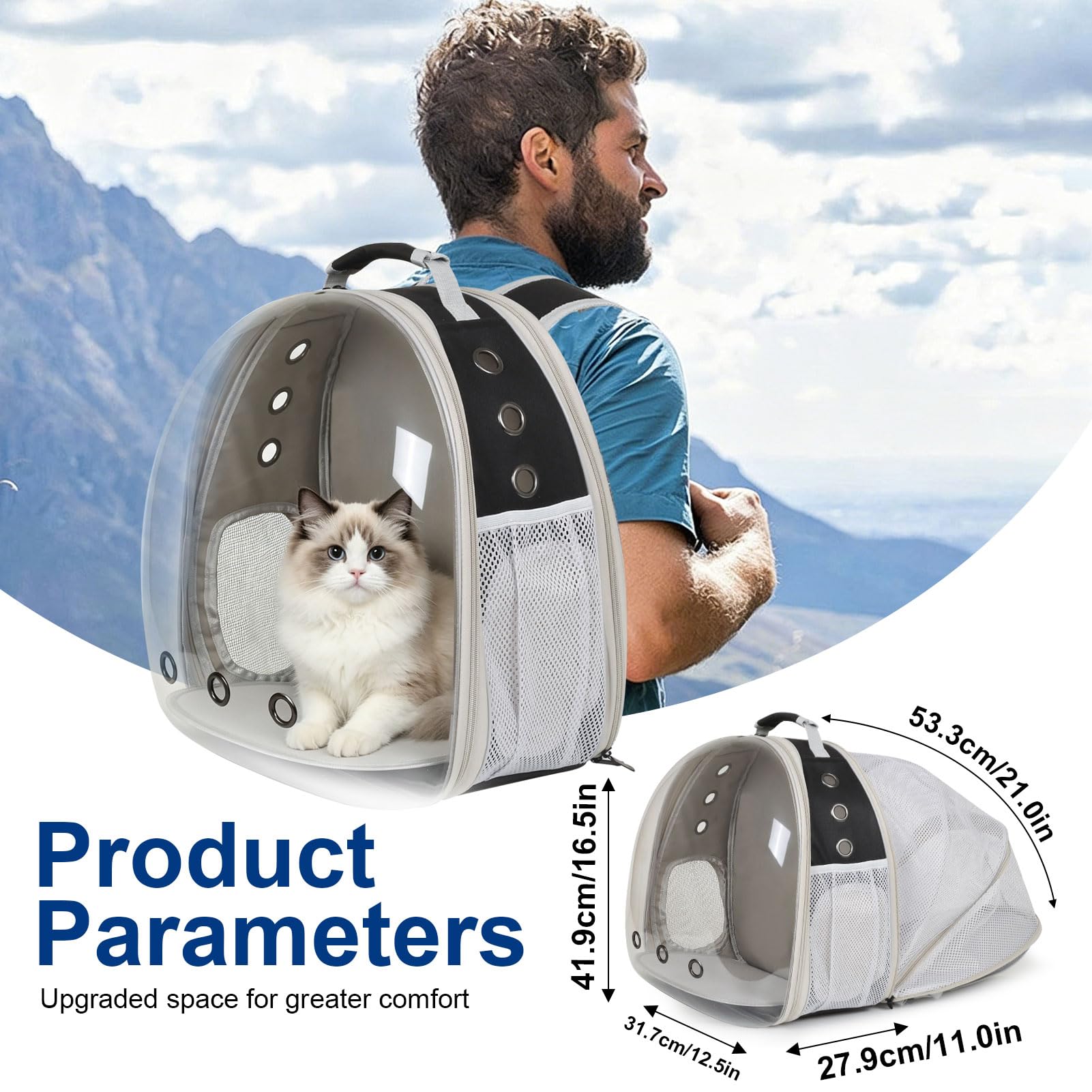 Sac à dos extensible en maille entièrement respirante pour chat et petit chien jusqu'à 5,4 kg, approuvé par les compagnies aériennes pour la randonnée, la marche, le camping