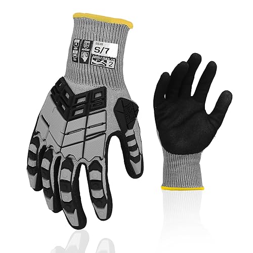 Vista 35 de Guantes de trabajo de seguridad, guantes de impacto para hombres y mujeres, resistentes a los cortes, antideslizantes, guantes resistentes