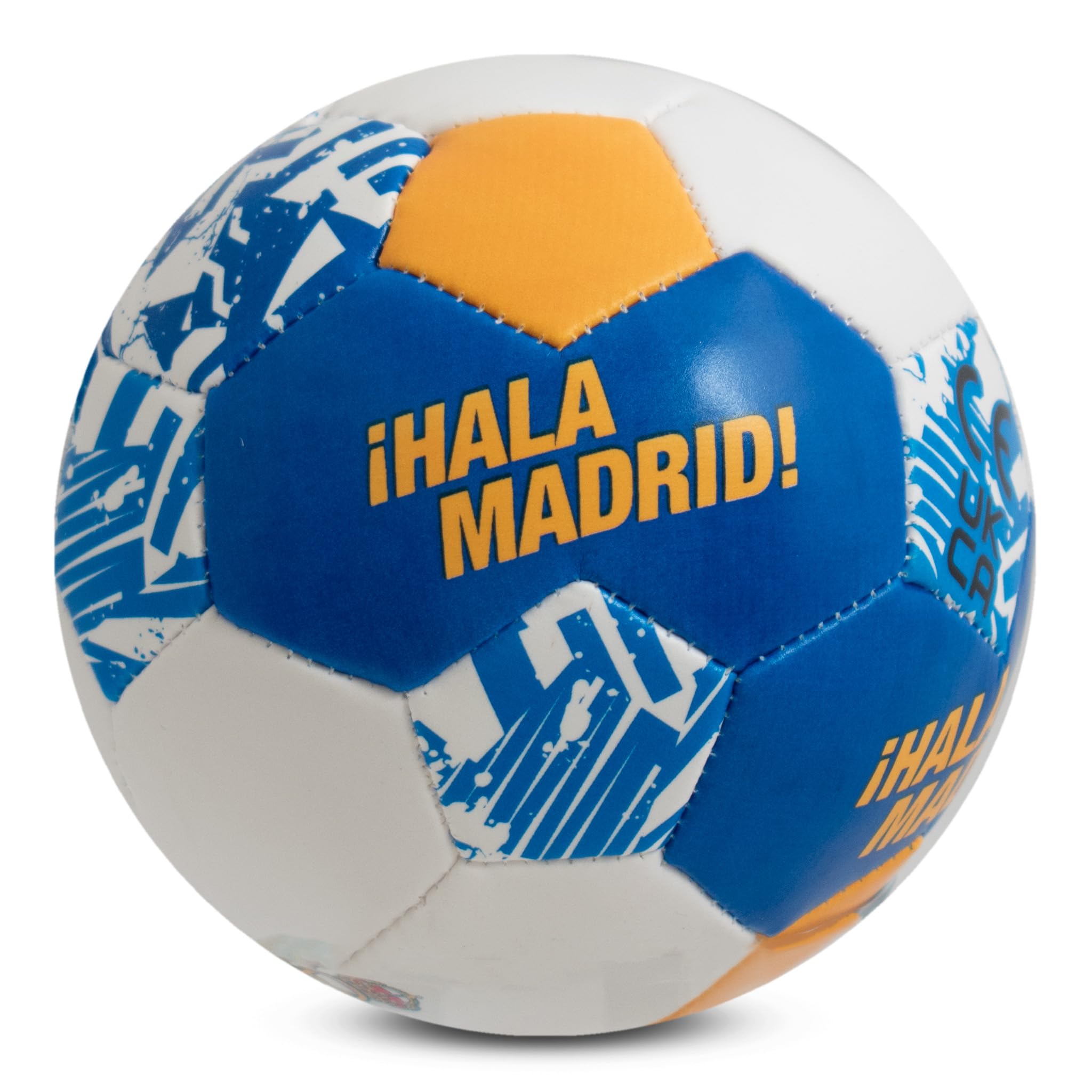 Hy-Pro Mini balle souple sous licence officielle Real Madrid CF 10,2 cm – Idéal pour les enfants, produit Real Madrid, excellente idée cadeau, blanc et bleu