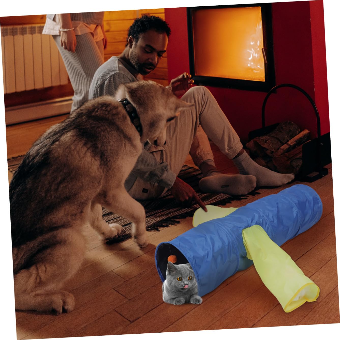 Didiseaon Tunnel Esercizio per Pieghevole e Poliestere Gatti Leggero in 3 Uscite Gioco Blu del Gatto in Casa