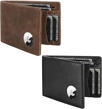 LORZOR Mens Wallet with AirTag Holder, Air Tag Wallet Card Holder Full Grain Leather RFID Blocking Bifold Gifts for Men/Husband/Dad