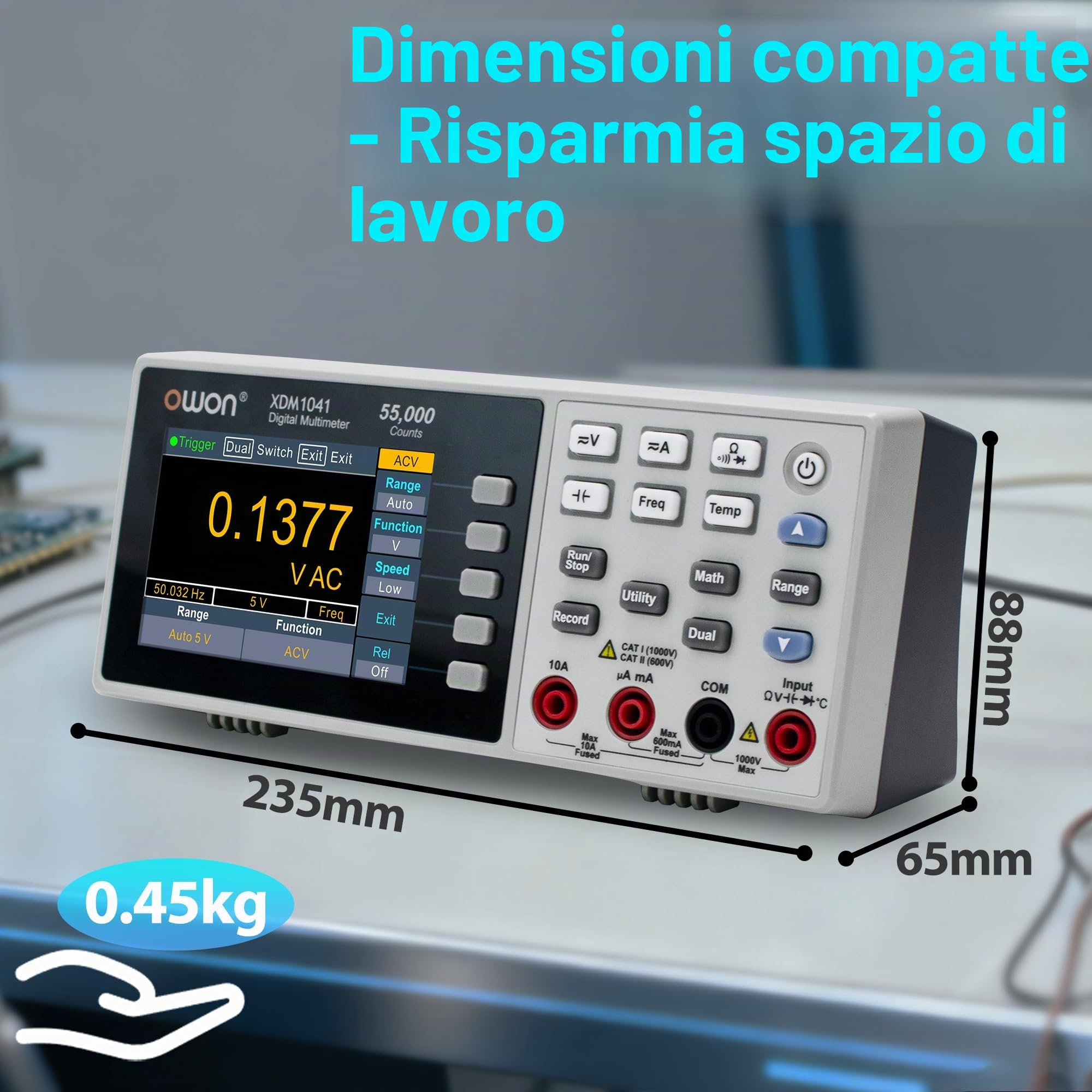 OWON XDM1041 Multimetro Multitester Multimetro Leggero Supporto Record Date SCPI Funzione 55.000 conteggi, 4 1/2 cifre con TFT LCD da 3,5 pollici