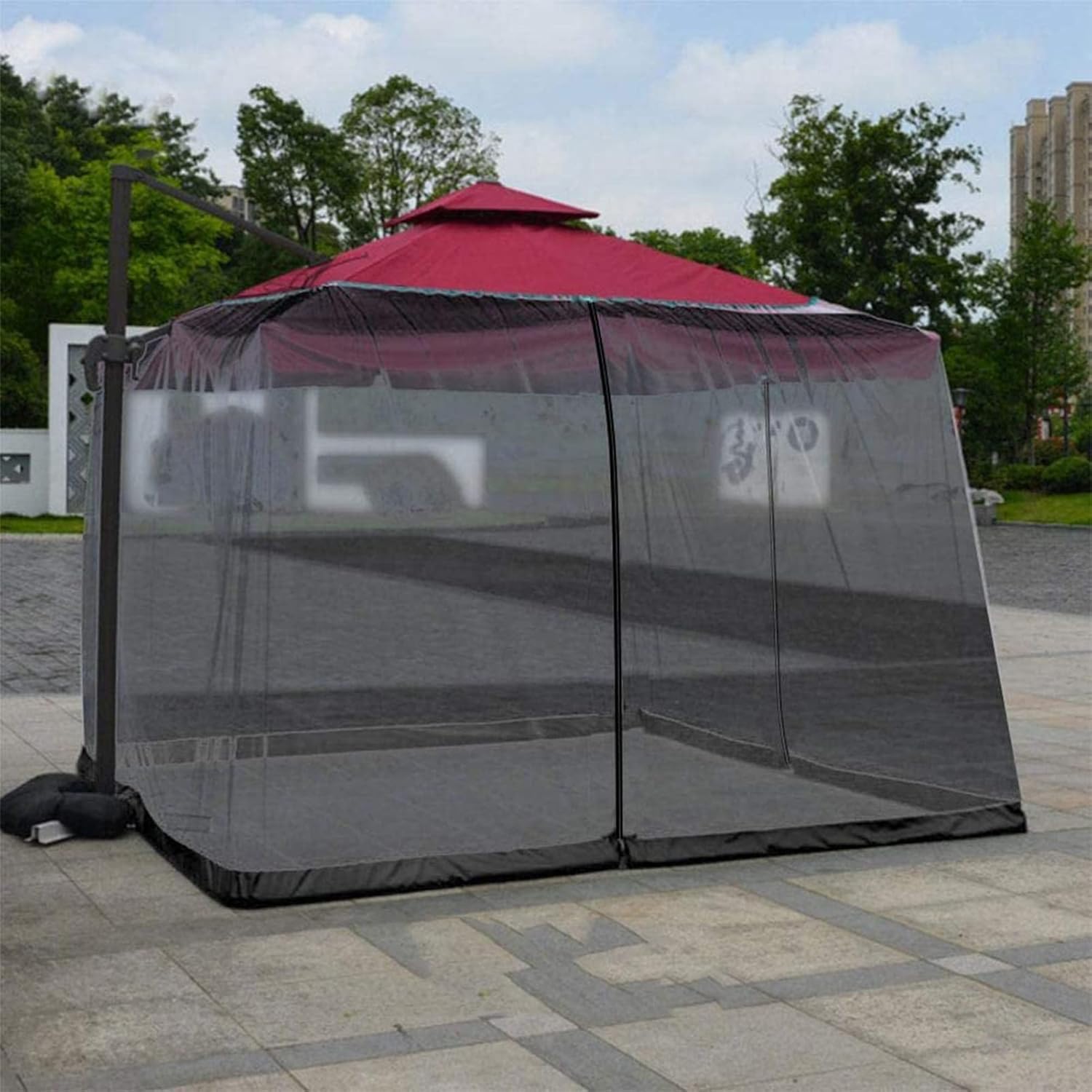 Zanzariera per Ombrellone 3x3, Rete Antizanzare per Ombrellone da Giardino Esterno, Universale Regolabile Schermo con porta a cerniera per Gazebo Ombrelloni tavoli da patio, AntiVento (Nero)