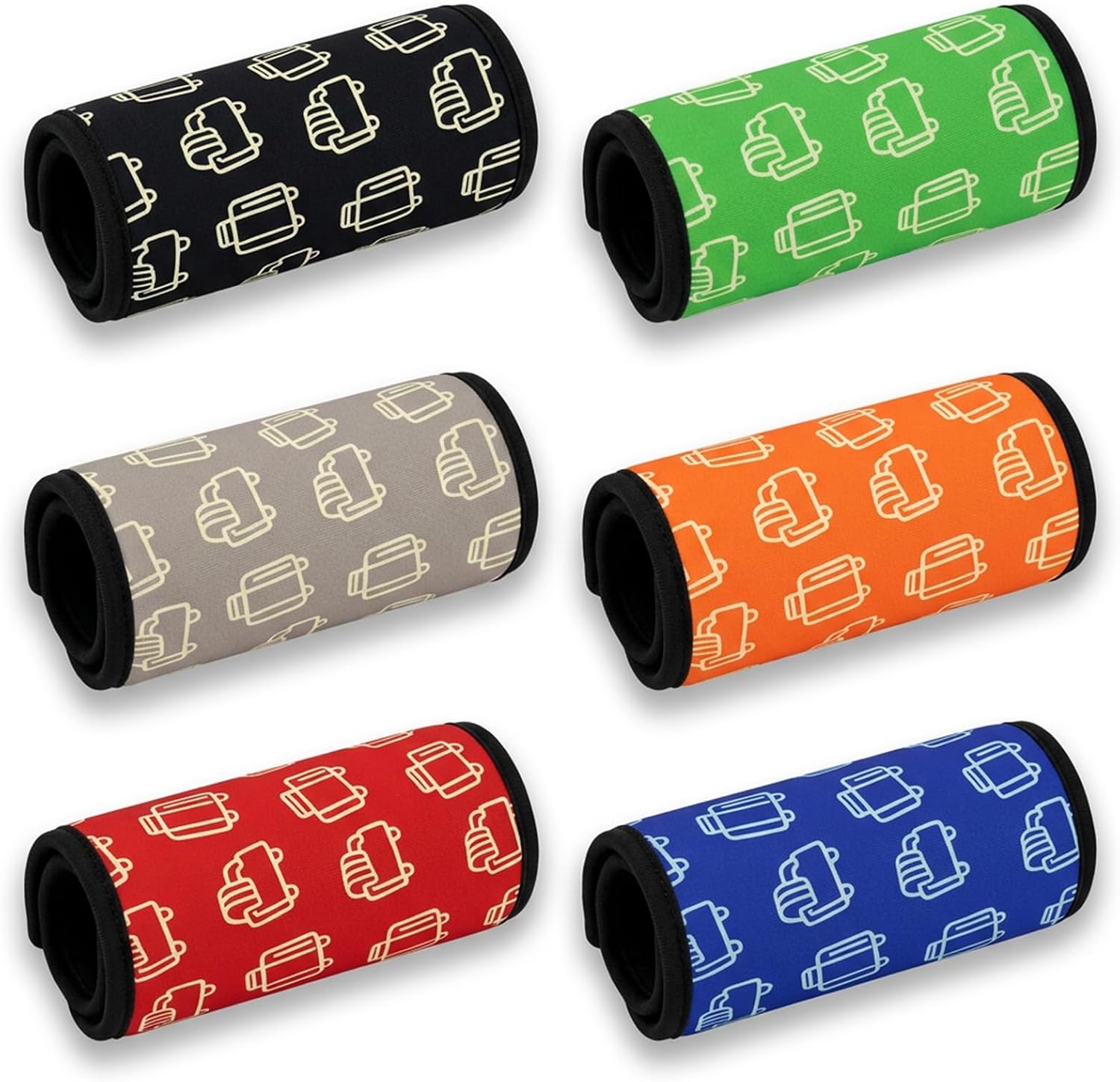 Luggage Handle Wraps, 6 Pack Neoprene Suitcase Handle Covers for Comfort Grip, Bright Luggage Identifiers for Easy Bag Recognition, Travel Accessories for Suitcases and Duffle Bags