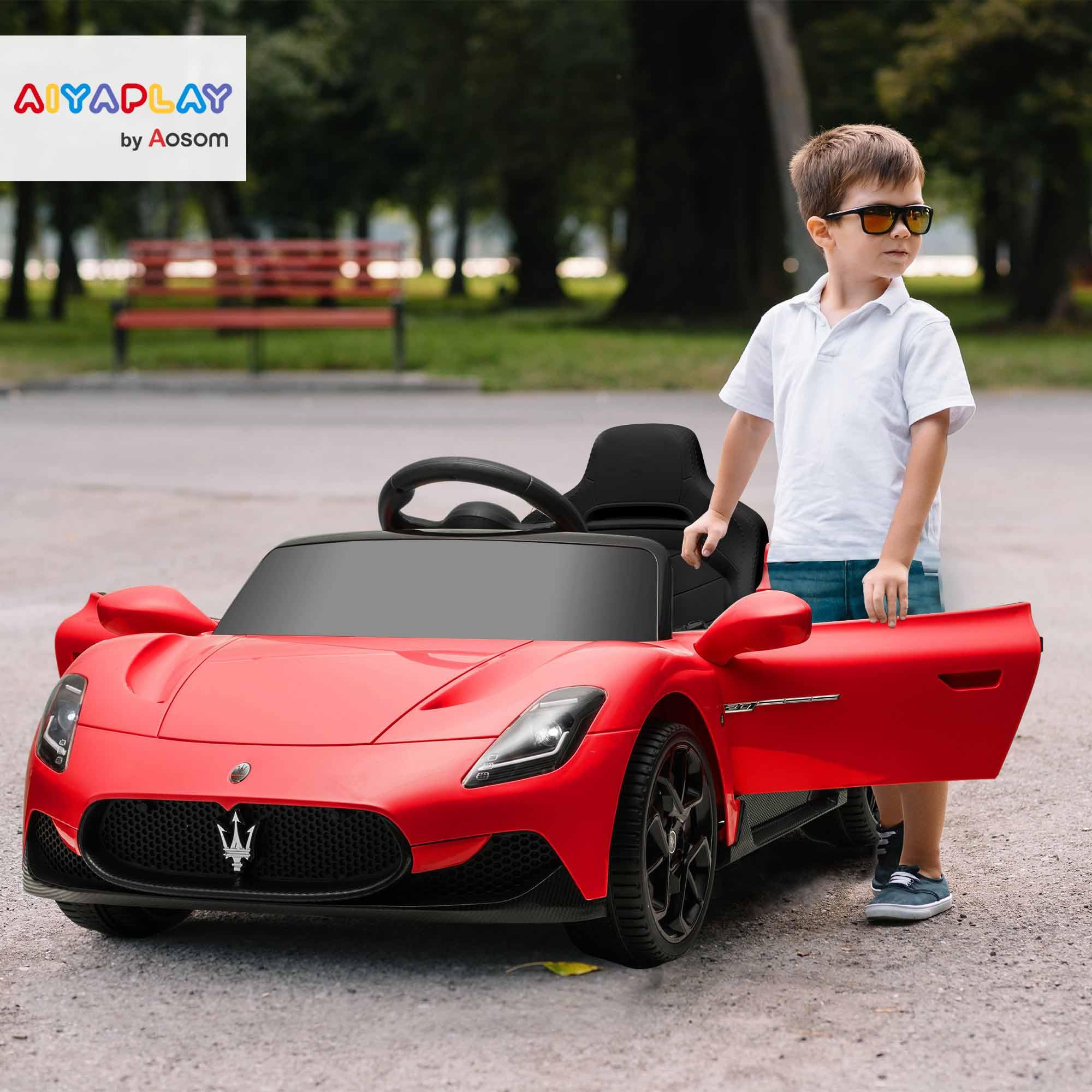 AIYAPLAY Macchina Elettrica per Bambini 3-6 Anni 12V Licenza Maserati MC20, 3-5km/h Auto Elettrica per Bambini con 2 Motori, Sospensioni, Telecomando, Musica, Clacson e Fari LED, Rosso