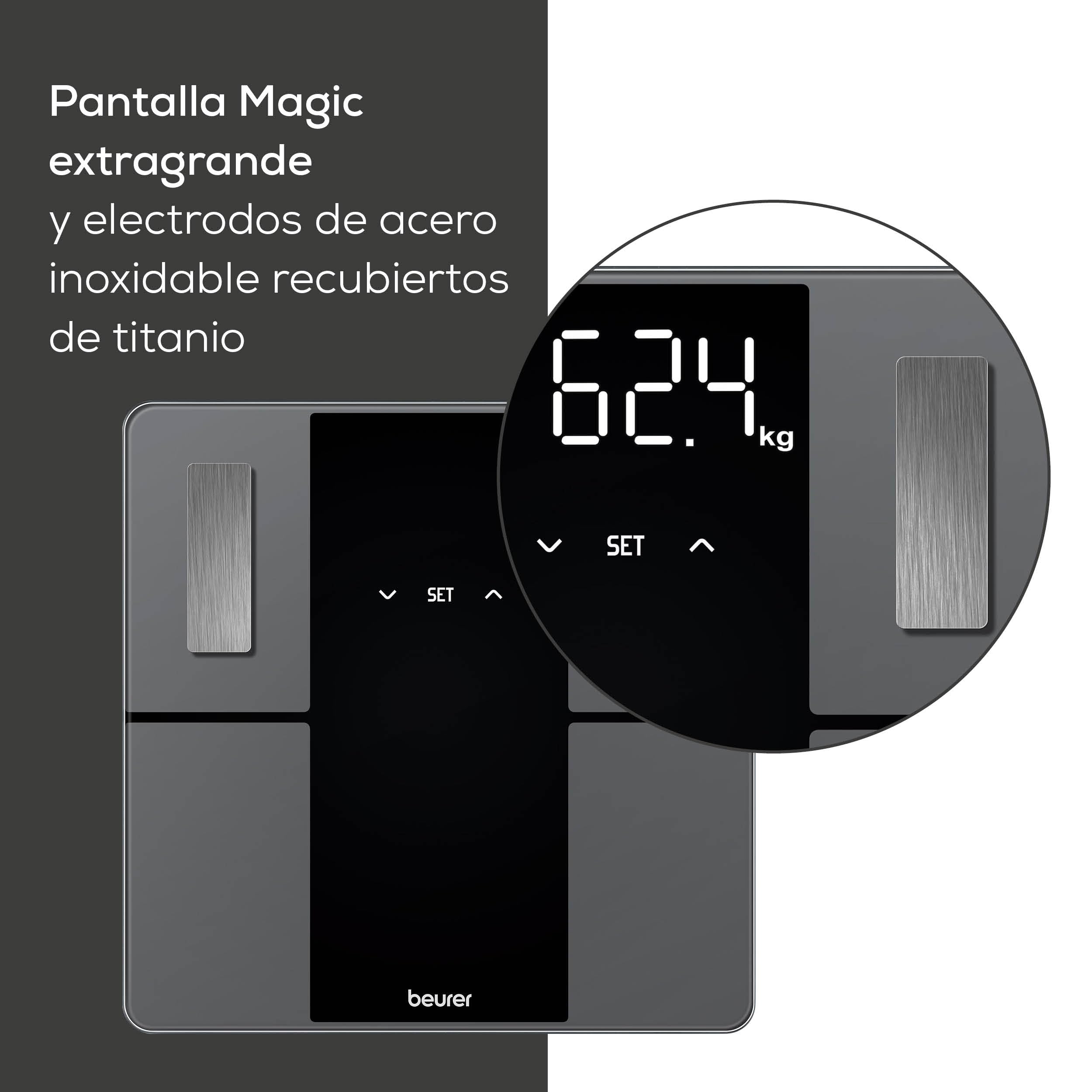 Beurer BF 500 báscula de baño digital con Bluetooth y aplicación, con medición de grasa corporal, porcentaje muscular, necesidad calórica, etc. transferencia de datos a Apple Health y otros