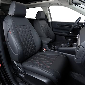 coverdream Custom Seat Covers Compatible with Select Honda Civic 2016 2017 2018 2019 2020 2021 Hatchback - Leatherette Black/Red,Full Set
