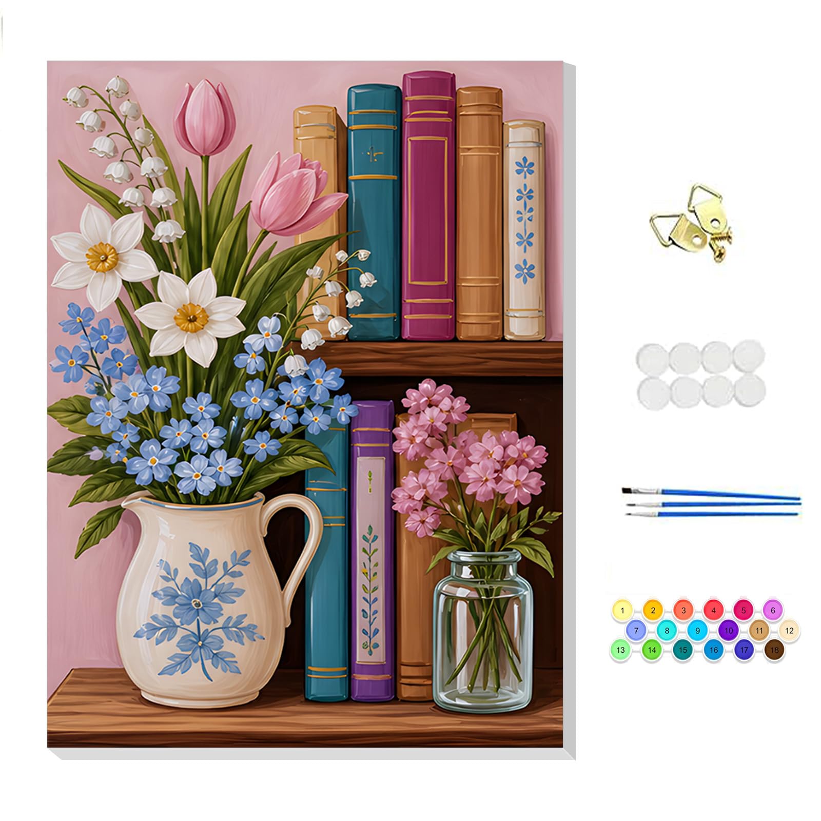 NEWENMO Colorful Books Paint by Numbers for Adults with Frame 20x30cm