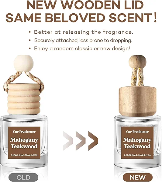 Car Air Freshener Hanging 2 Pack,Mahogany Teakwood Essential Oil Diffuser for Car, Car Air Freshener Cute, 45+ days Long Lasting Air Freshener for Car And Women, car accessories Made in USA