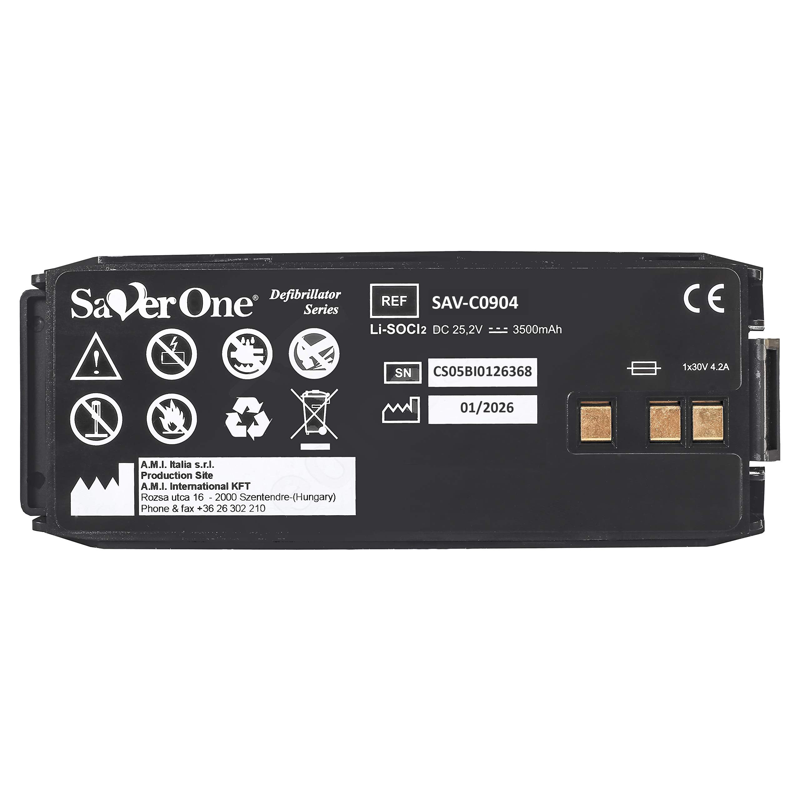 AMI ITALIA® Batteria originale per defibrillatore SAVER ONE e SAVER ONE D non ricaricabile LiMnO2