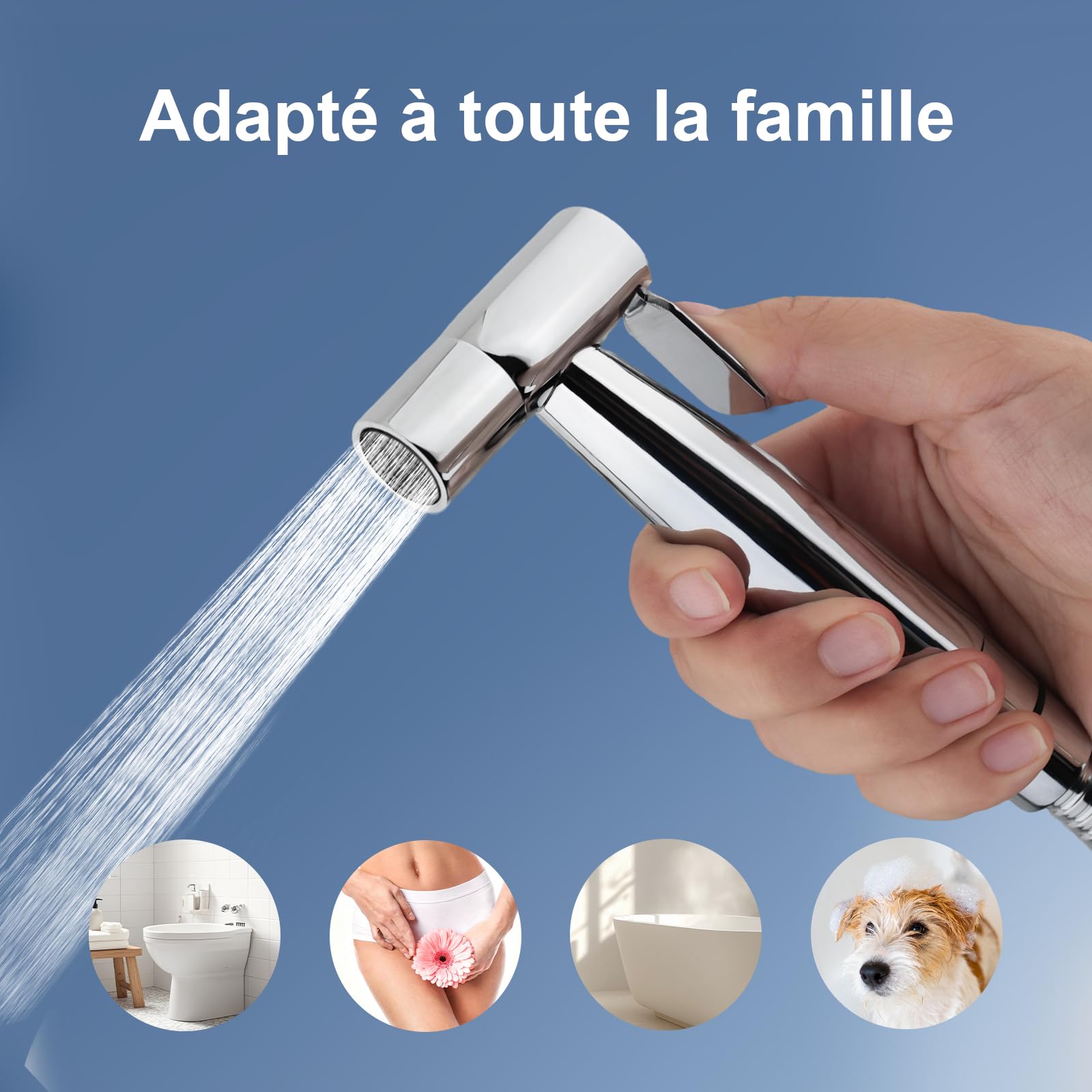 Ibergrif robinet WC et bidet argenté avec douchette | Mélangeur monocommande, support mural et tuyau en acier inoxydable 1,2 m