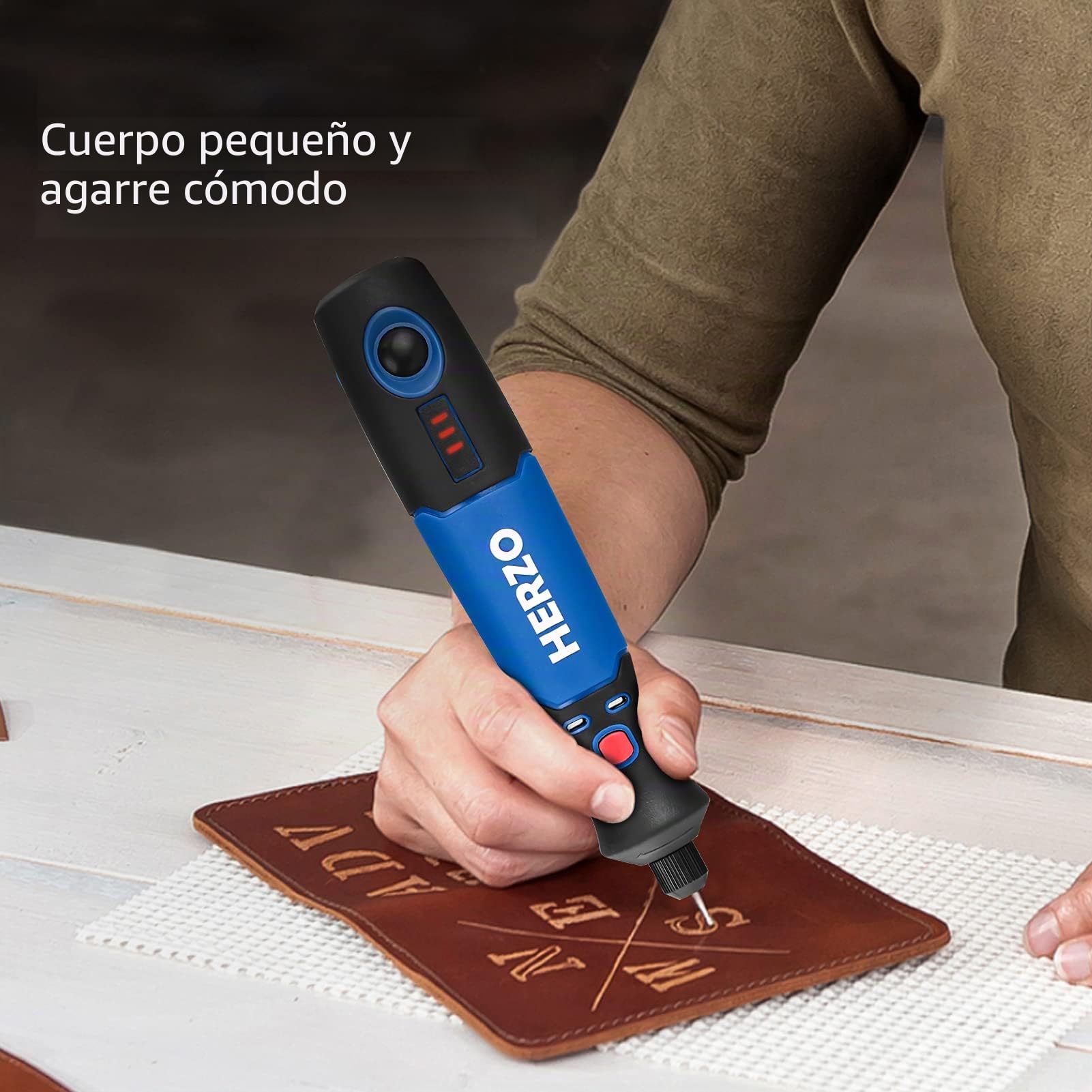 HERZO Mini Amoladora， 3.7V Amoladora Electronica DC y USB recargable con y 32 pcs Accesorios 3 velocidad variable para los DIY trabajos de Pulido Abrasivo y Corte