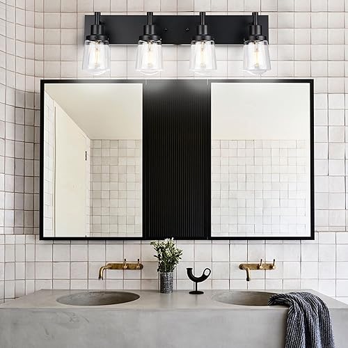 Miniatura 2 de Yaohong Lámparas de tocador negras con 4 pantallas de globo de vidrio transparente, luces de baño sobre espejo