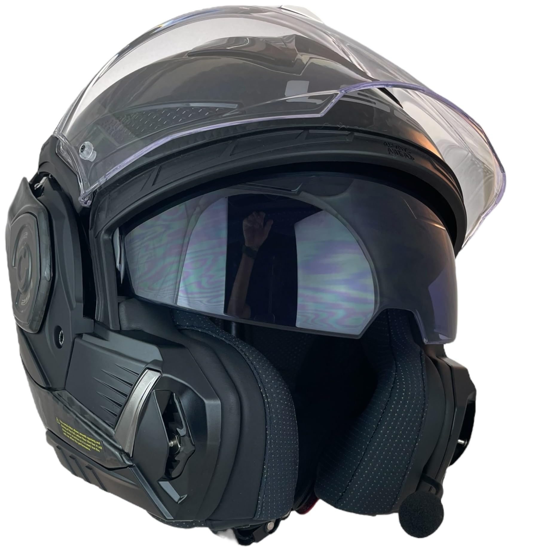 LS2 FF901 ADVANT X Solid CARBON-06 con Intercomunicador LS2 4X Instalado Casco Modular de Motocicleta con Visera Solar, Fibra de Carbono, Sistema de comunicación Integrado (S 55/56)