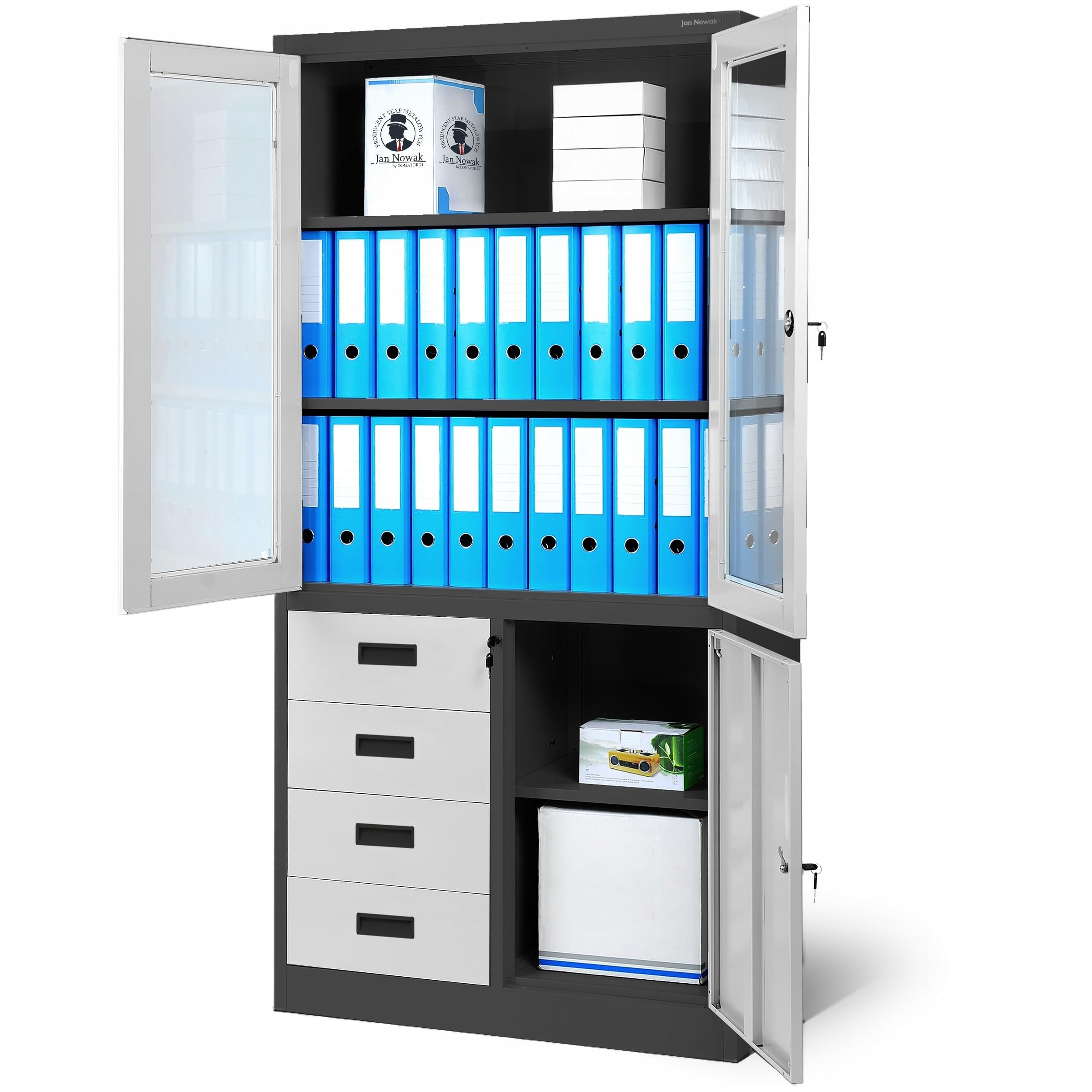 Jan Nowak Armadio Archivio C042 Armadio per ufficio in metallo con 4 cassetti verniciatura a polvere 185 cm x 90 cm x 40 cm (A x L x P) (Antracite-Bianco)