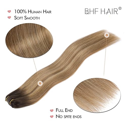 Miniatura 9 de Extensiones de cabello humano Remy con clip de 14 pulgadas, color claro, extensiones de cabello humano rubio con reflejos dorados, grosor de doble
